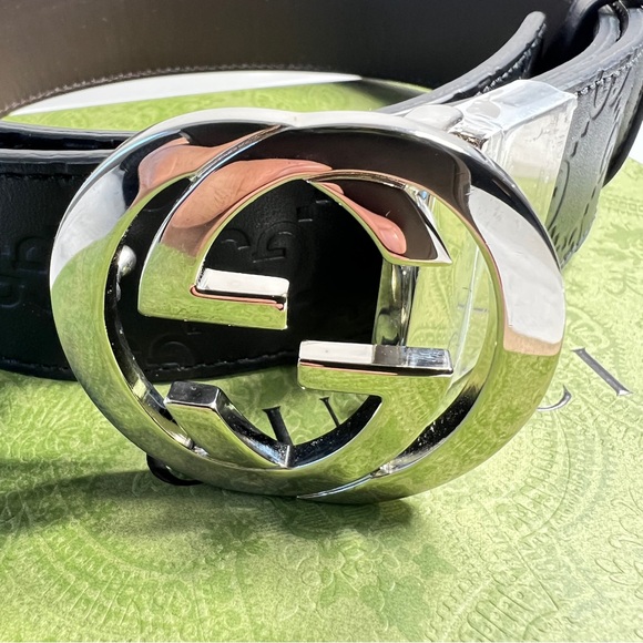 NWOT Gucci Belt Men's Leather Metal Black Brown 95cm 38in 473030 Interlocking G… - Picture 4 of 10
